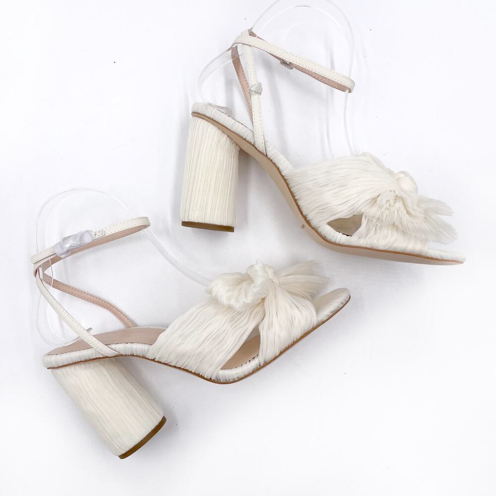 Loeffler Randall Camellia Sandals Pearl White Pleated Bow Heels Sz 7.5 - Picture 5 of 13
